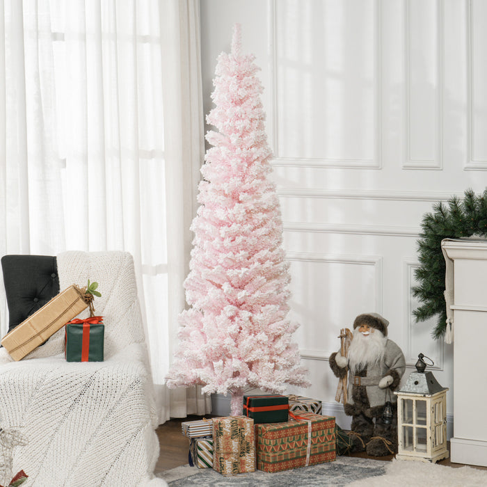 Homcom Snow Flocked Pencil Christmas Tree Slim Artificial Christmas Tree
