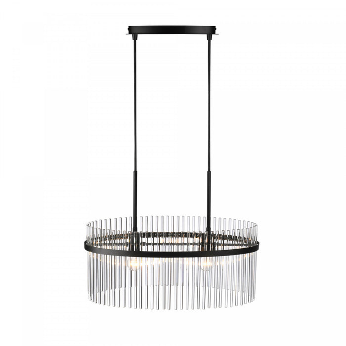 Ava 2 Light Chandelier, Black With Glass Rods