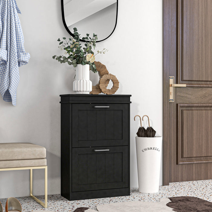 HOMCOM Narrow Shoe Cabinet for Entryway with Flip Drawers Adjustable Shelf