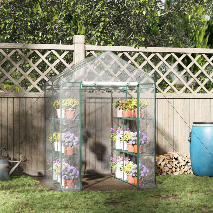 Outsunny 4.7 X 4.7 X 6.4ft Walk-in Plant Greenhouse Portable Garden Flower Seed Warm House 8 Shelves Outdoor Plant Growth Hot House Pvc Cover Transparent