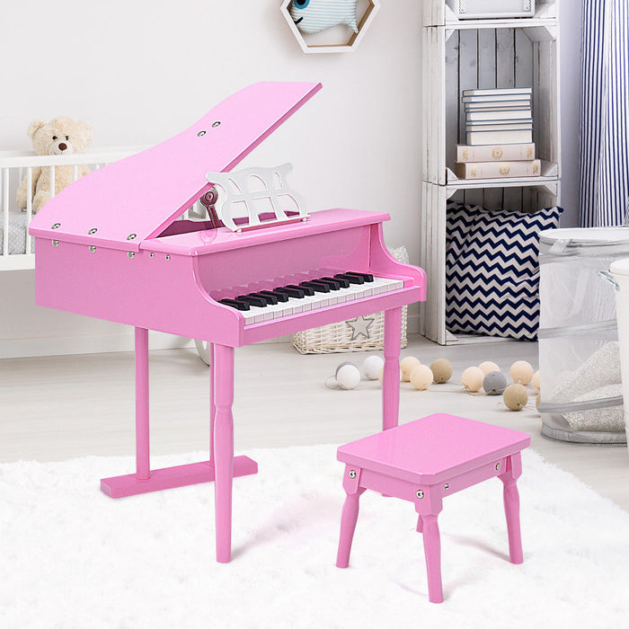 Costway Classical Kids Piano, 30-Key Mini Grand Piano with Music Stand and Bench, Wooden Musical Instrument Toy w/Lid & Music Rack, Gift for Boys Girls Ages 3+
