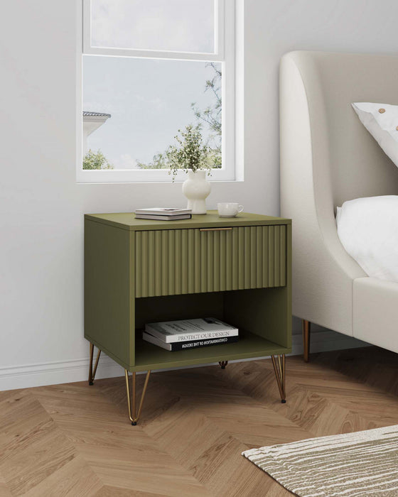 Dumbo Modern 20\" Fluted Nightstand in Olive Green (1-Drawer)