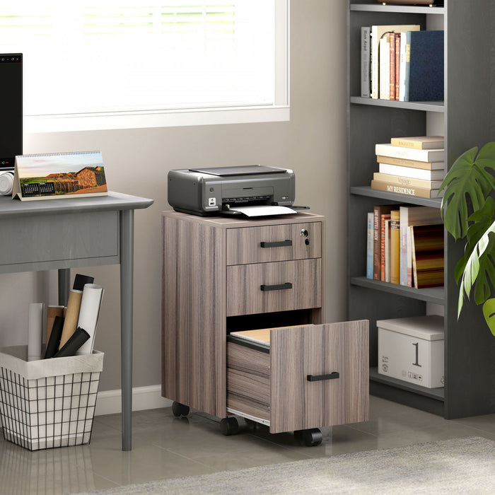 HOMCOM 3 Drawer File Cabinet with Hanging Bars for Letter A4 Size, Grey