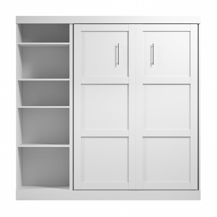 Bestar Pur Full Murphy Bed with Shelving Unit 84-Inch Wall Bed - White