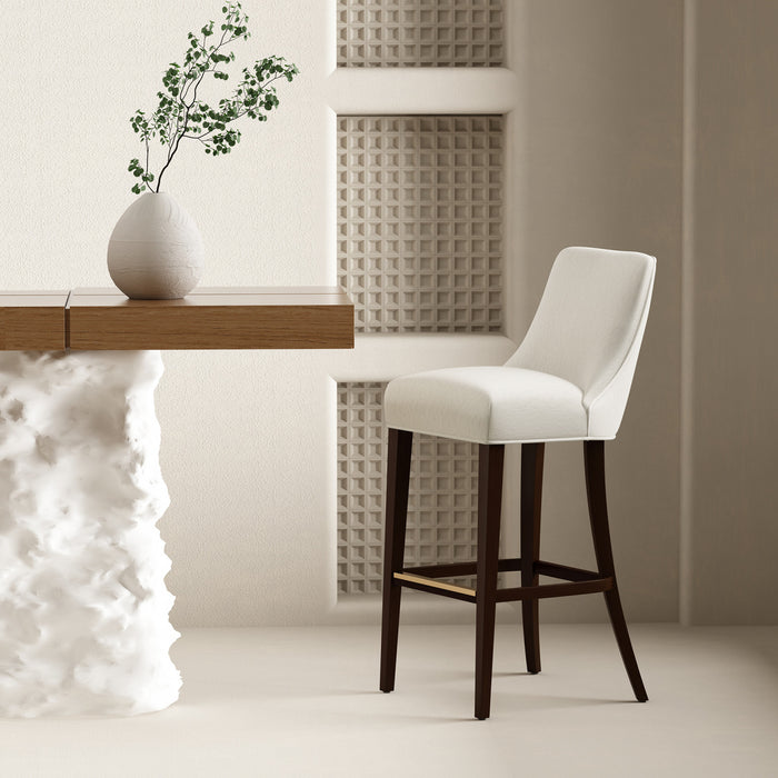 Beever Modern Wood Upholstered Chenille Barstool in Cream