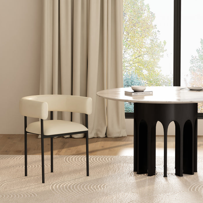 Onda Contemporary Vegan Leather Metal Dining Chair in Ivory