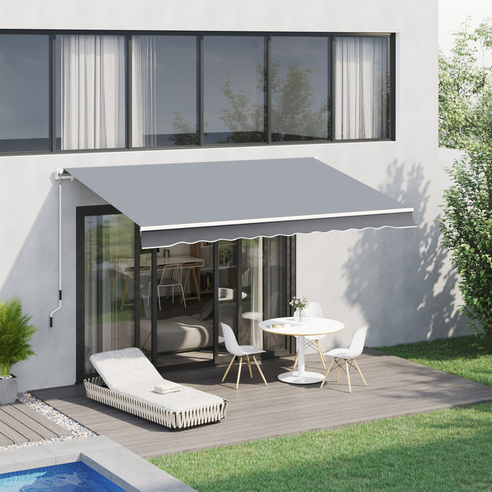 Outsunny 13' X 8' Manual Retractable Patio Awning Sun Shade Outdoor Deck Window Door Canopy Shelter Aluminum Frame Grey