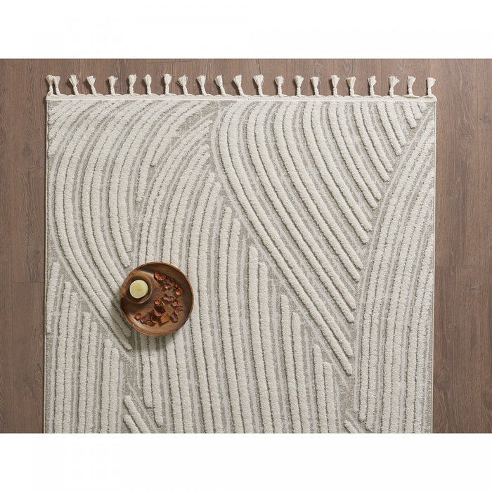 Quinto Brushed Beige Waves Shag Area Rug - 5'7\" x 7'3\"
