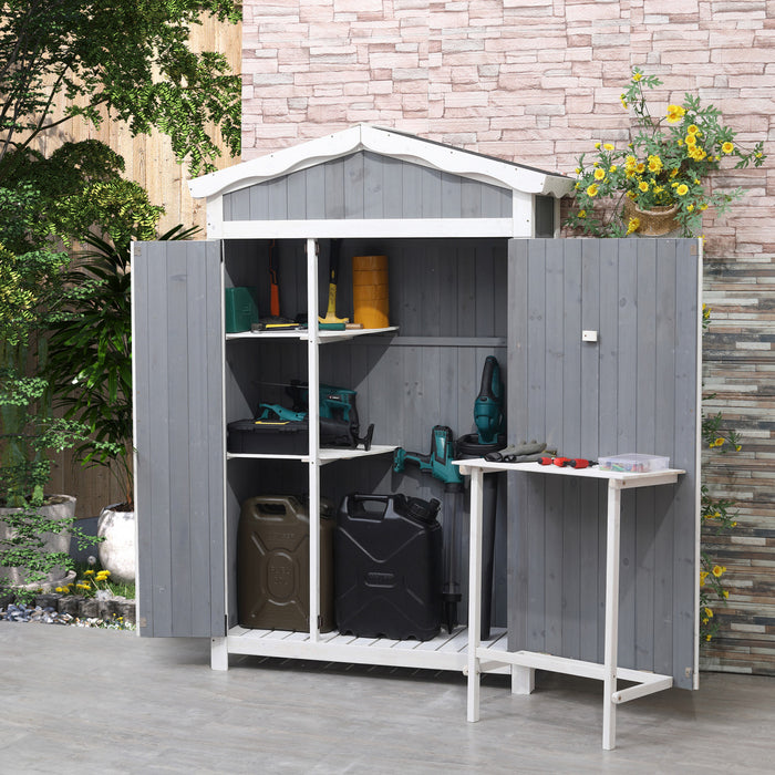 Outsunny 52'' X 20'' Wooden Garden Shed With Foldable Workstation And Flower Stand, Outdoor Tool Storage Organizer With Asphalt Roof, Multifunctional Sheds - Grey