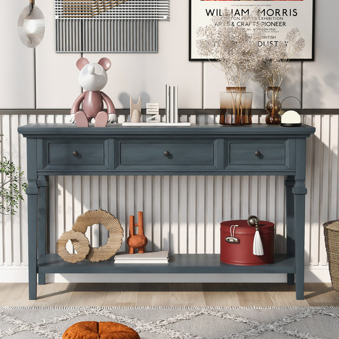 Sabina Solid Wood Console Table With 3 Drawers And Shelf - Navy