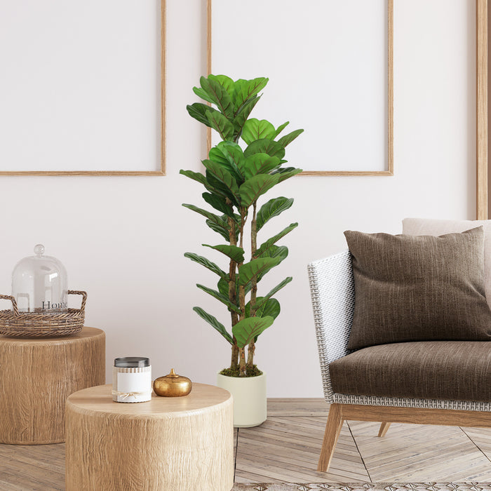 HOMCOM Faux Fiddle Leaf Fig Tree, 4FT Artificial Tree for Indoor Decor