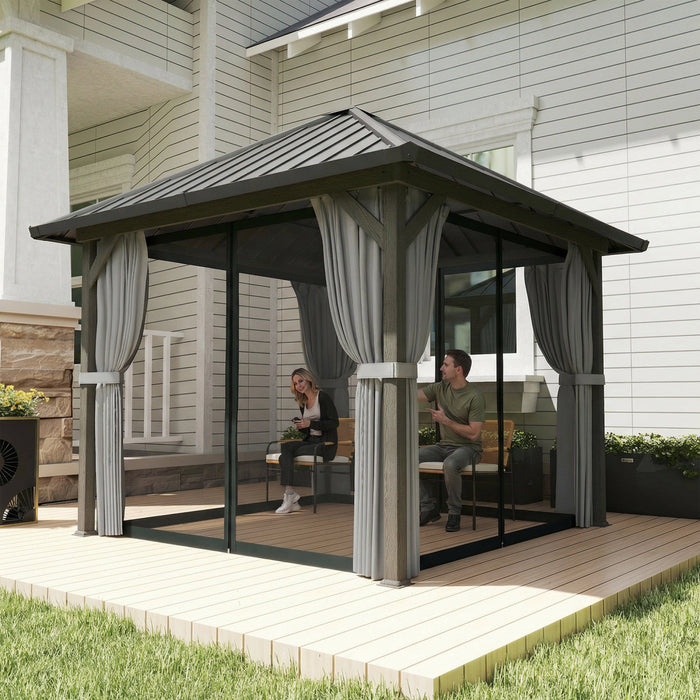 Outsunny 10' x 10' Hardtop Gazebo with Steel Roof, Netting and Curtains