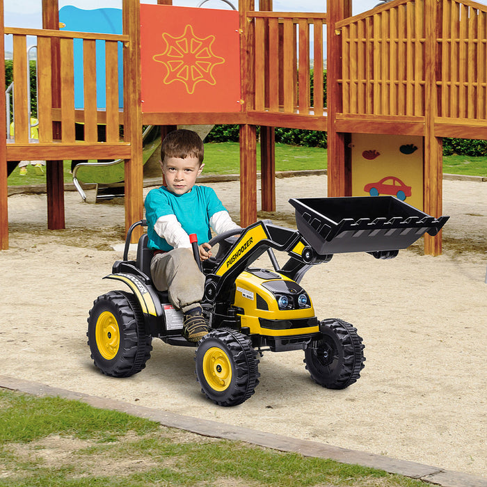 Aosom Kids Digger Powered Ride-On Excavator 6v Battery Powered Construction Tractor Music Headlight Moving Forward Backward Gear For 3-5 Years Old Yellow