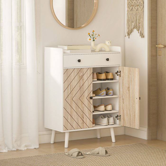 HOMCOM Shoe Cabinet, Shoe Storage Cabinet with Adjustable Shelves, White