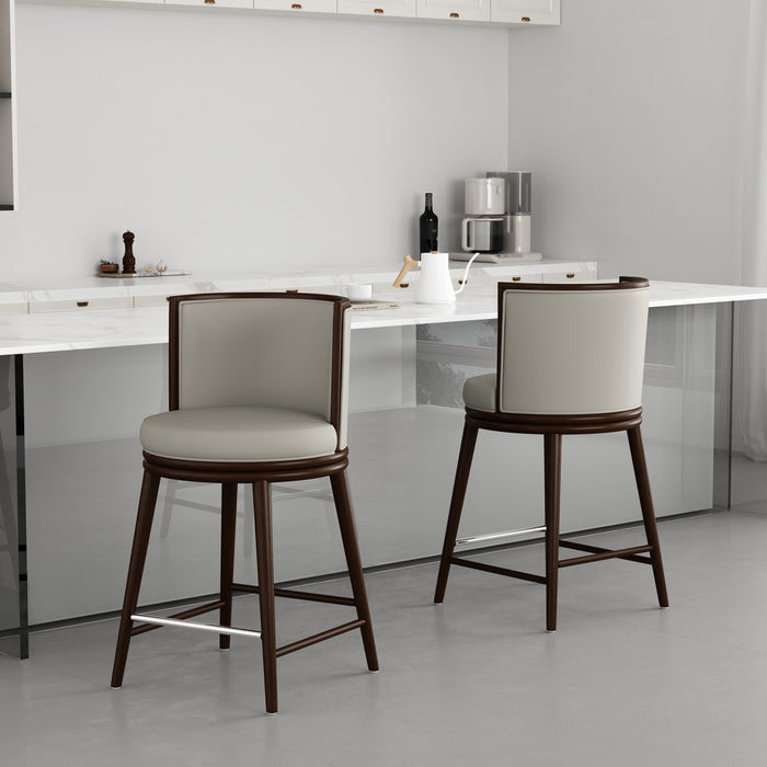 Evalyn Modern Wood Upholstered Counter Stool in Stone - Set of 2