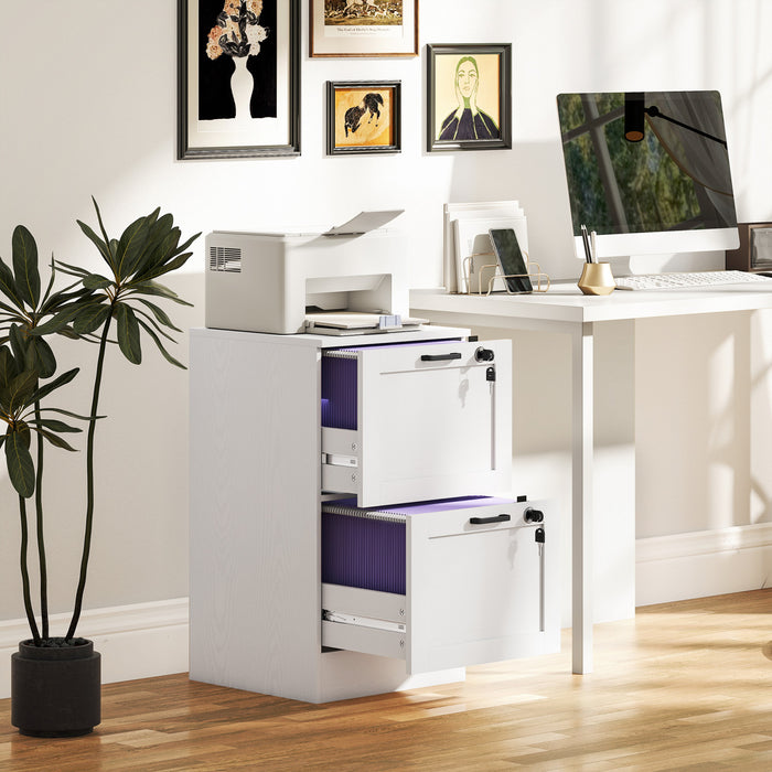 HOMCOM Office File Cabinet with 2 Drawers, Vertical Filing Cabinet, White