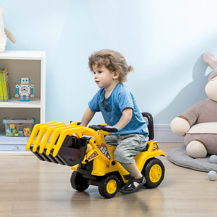 Aosom Toy Tractors For Kids Ride On Excavator With Grabber, Ride On Tractor Pretend Play, Construction Truck With Realistic Sound, Under Seat Storage, Wheels, Yellow