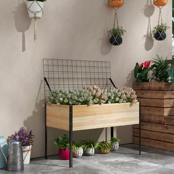 Outsunny Wooden Raised Garden Bed With Trellis And Bed Liner, Elevated Planter Box With Metal Legs For Vegetables Flowers Herbs