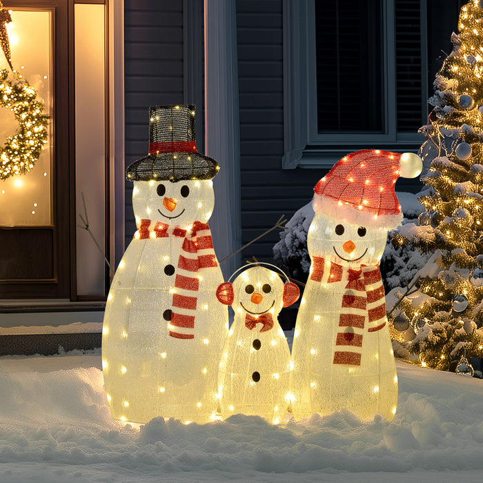 Outsunny Light Up Christmas Snowman Family Set of 3 with LED Lights White