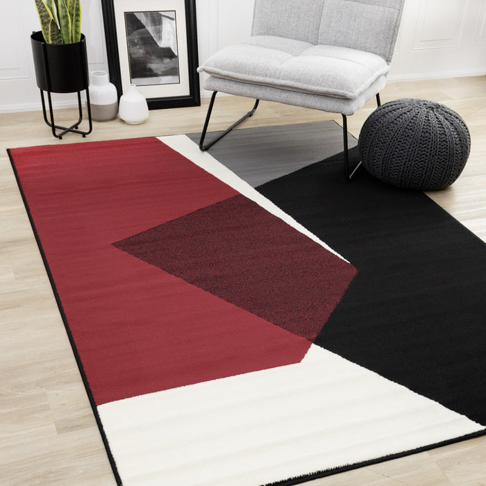 Forte Red Black White Geometric Area Rug - 5'3\" x 7'5\"