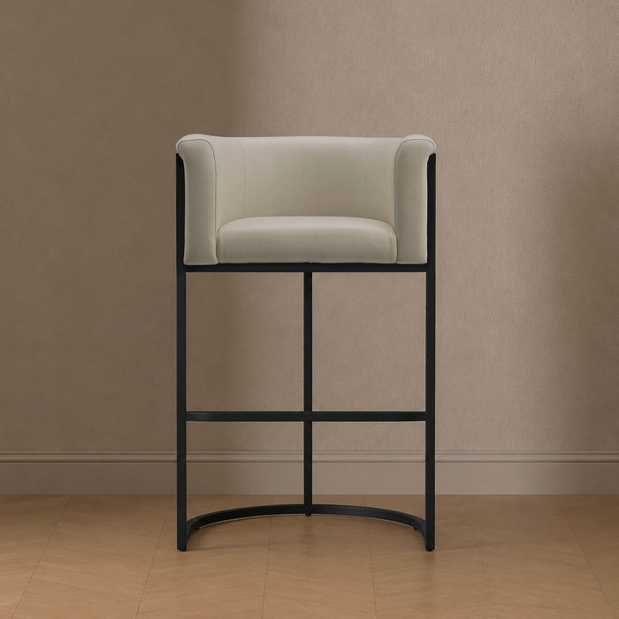Cosmopolitan Mid-Century Modern Metal Upholstered Barstool in Stone Gray