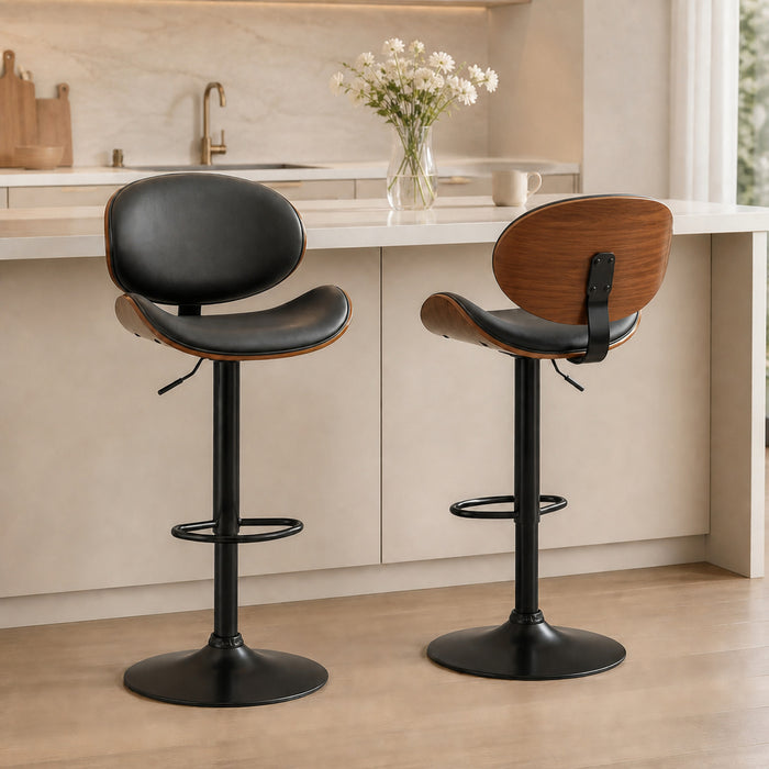 HOMCOM Bar Stools Set of 2 with Curved Back and Footrest