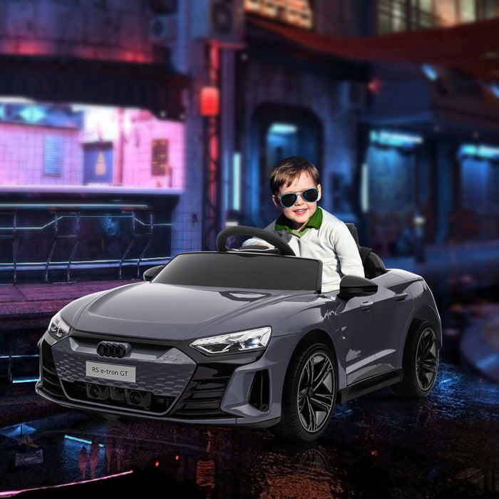 Aosom Audi RS e-tron GT Licensed Kids Car, 12V Battery Powered Electric Car for Kids with Remote Control, 4-Wheel Suspension, Soft Start, Horn, Music, Headlights, Grey