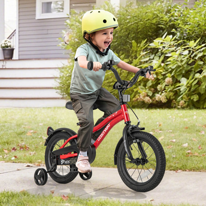 Costway 14\" Kids Bike For 3-5 Years Old Boys & Girls With Adjustable Seat Handbrake Reflectors Red
