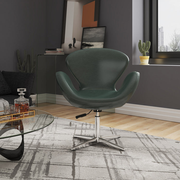 Raspberry Modern Upholstered Swivel Lounge Chair in Forest Green - Set of 2 Accent Chair