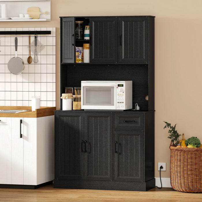 HOMCOM 71\" Pantry Cabinet, Kitchen Cupboard with Charging Station, Black