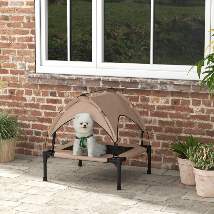 Pawhut Elevated Dog Bed With Canopy, Cooling Dog Cot Bed For Camping, Portable Raised Pet Cot With Washable Breathable Mesh, For Indoor Outdoor, S & M Dogs, 30\" X 24\" X 27\", Coffee