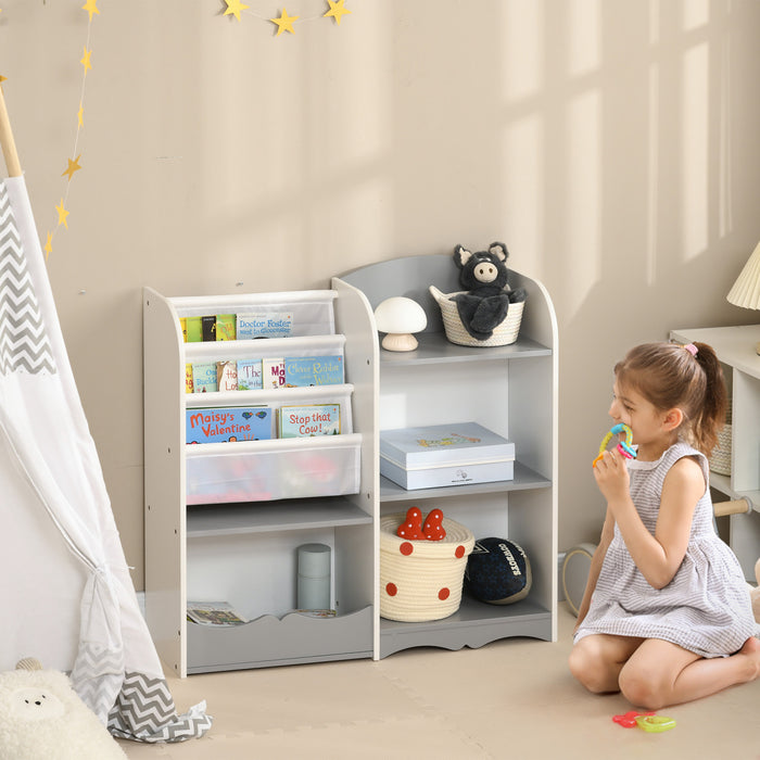 Qaba Kids Toy Storage Organizer Shelf, Children Bookshelf For Bedroom, Playroom, Nursery, Grey
