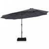 Costway 15FT Double-Sided Twin Patio Umbrella Sun Shade Outdoor Crank Market Base Grey
