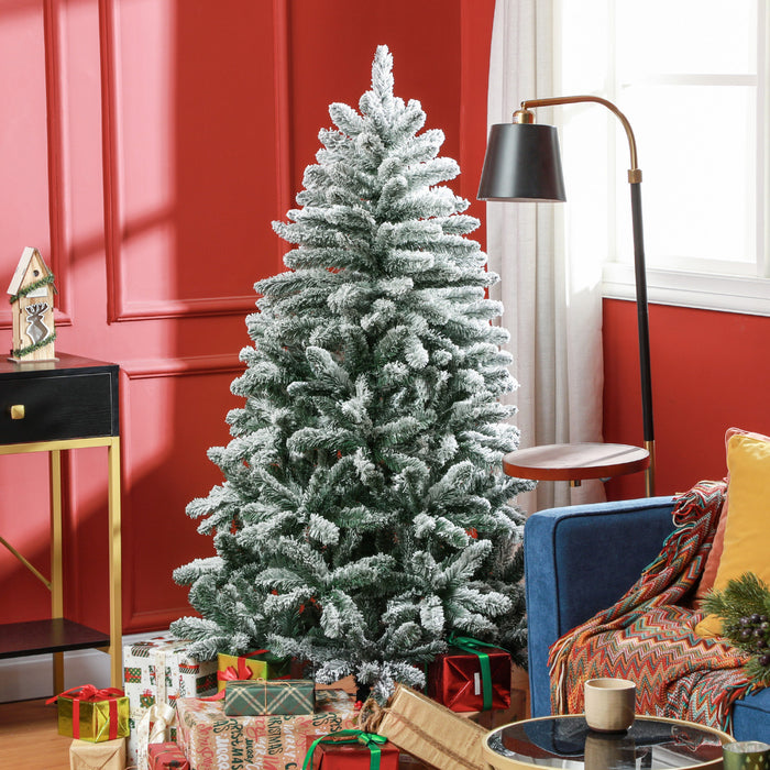 Homcom 5ft Flocked Artificial Christmas Tree With Metal Stand, Hinged Tips