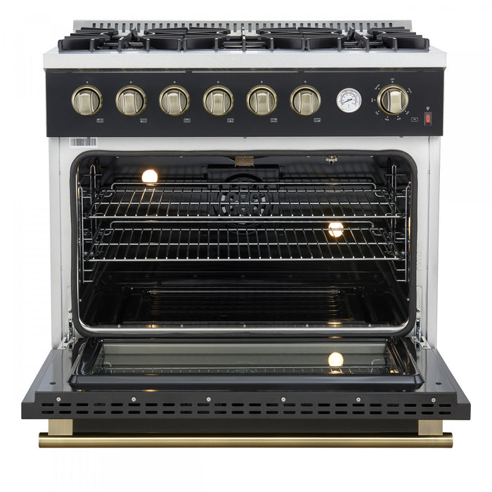 Forno Marco 36-inch Gas Range, Black ,4.32 cu.ft - FFSGS6277-36BLK