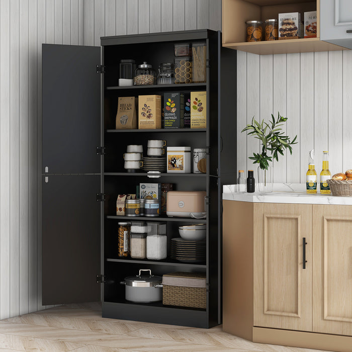 HOMCOM Kitchen Pantry Storage Cabinet, 6-tier Pantry with 4 Doors, Black