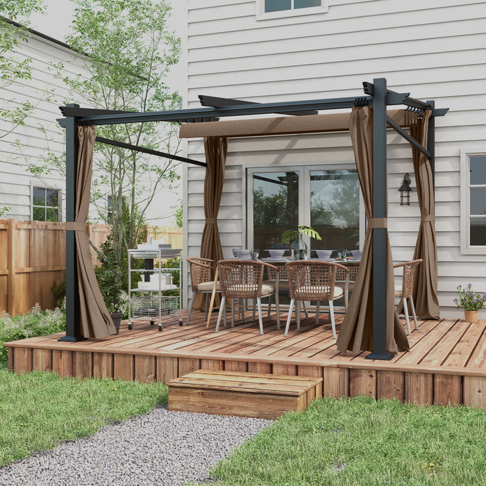 Outsunny 10' X 10' Metal Pergola W/ Retractable Canopy Roof, Coffee