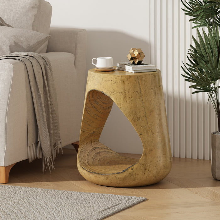 Elio 16.75\" Rustic Hollow Tree-Stump MGO Accent Table, Pet-Friendly Indoor Side Table, Natural