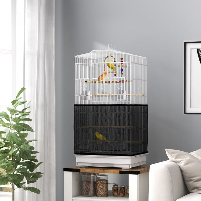 Pawhut 36\" Bird Cage For Finches, Canaries Budgies, Parrot Cage With Accessories, Handle, Mesh Cover, Tray, White