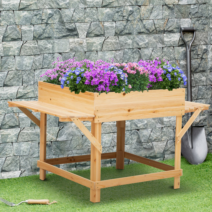 Outsunny Elevated Planter Box With Legs, Raised Garden Planter Bed With Non-woven Liner And Side Table, Wooden Flower Box For Growing Herbs & Plants