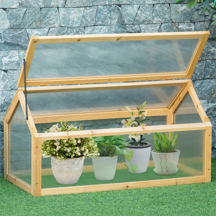 Outsunny Wooden Cold Frame Greenhouse Garden Portable Raised Planter With Openable Top For Indoor, Outdoor, Flowers, Vegetables, Plants, 35.5\" X 20.5\" X 19.5\", Light Brown