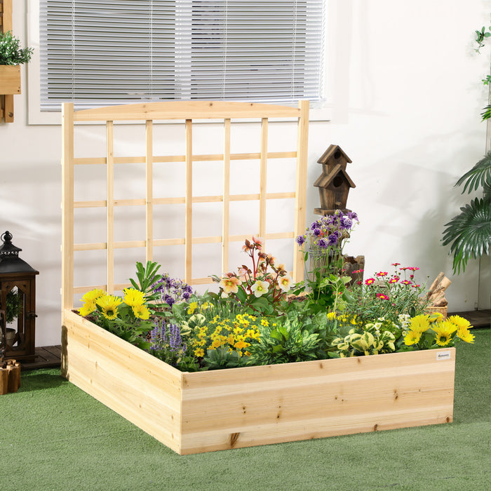 Outsunny Large Raised Garden Bed With Trellis For Climbing Plants, 47 Inch Wooden Box Planters For Outdoor Plants, Vegetables, Flowers, Herbs, Easy Assembly, Natural Tone