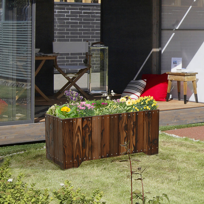 Outsunny 37.5\"x15\"x15.75\" Raised Garden Bed, Wooden Planters For Outdoor Plants, Rectangle Vegetable Planter Box For Patio Deck Balcony Outdoor Gardening