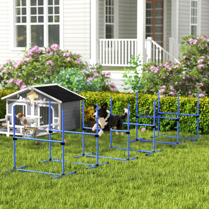 Pawhut 39\"L Dog Agility Training Equipment for Large Medium Small Dog, 6 PCS Adjustable Height Hurdles for Agility Training, Obstacle Course Starter Kit, 6KG Net Wight, Blue