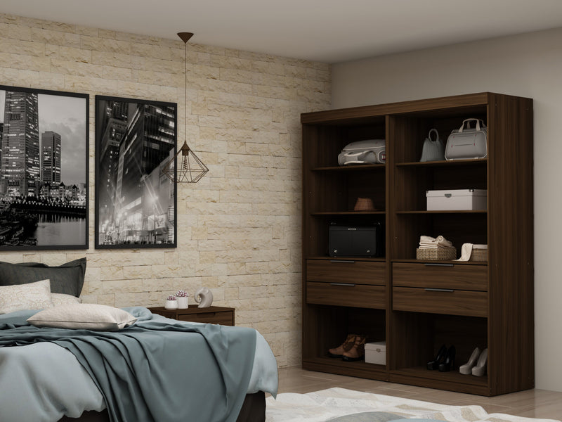 Mulberry Contemporary Modern 36\" Wardrobe Closet in Chestnut Brown - Set of 2