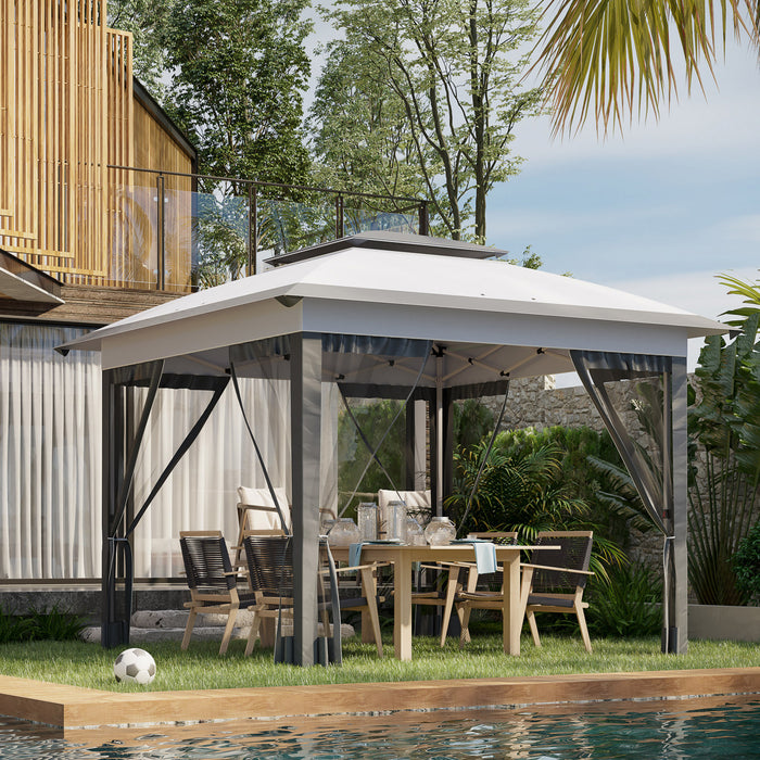 Outsunny 12' X 12' Pop Up Canopy With Mesh Sidewall Netting Gray