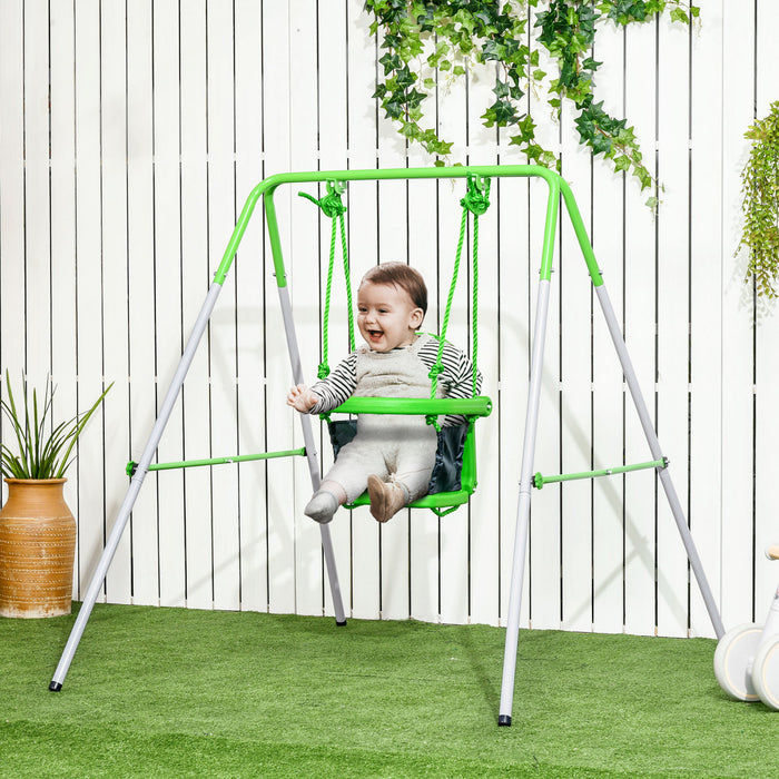 Outsunny 2 In 1 Swing Set For Toddlers, Kids Swing Set With Safety Harness For Indoor, Outdoor Play, Heavy-duty Swing For 6-36 Months, Green