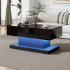 Ethan Lift-Top Coffee Table with LED Lighting and Sliding Extendable Top,Black | Ethan table basse relevable – table avec eclairage LED et plateau coulissant extensible, noir