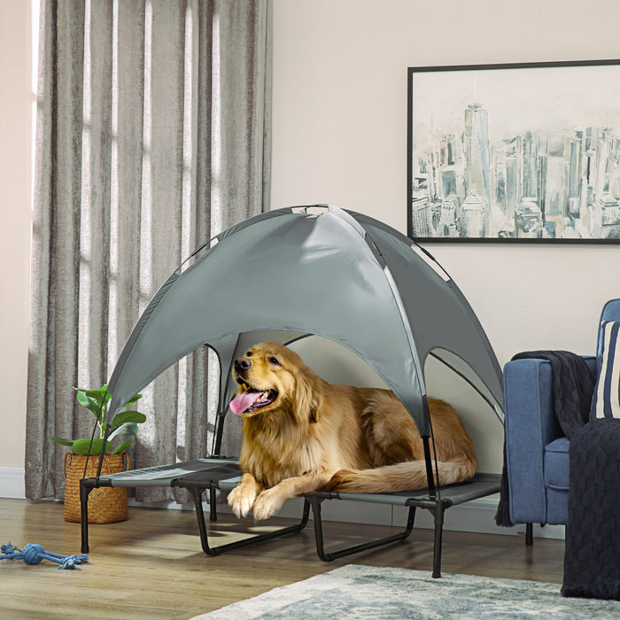 Pawhut Elevated Cooling Pet Bed Portable Raised Dog Cot With Canopy For Xl Sized Dogs, Indoor & Outdoor, 48\"x 36\"x 43\", Grey