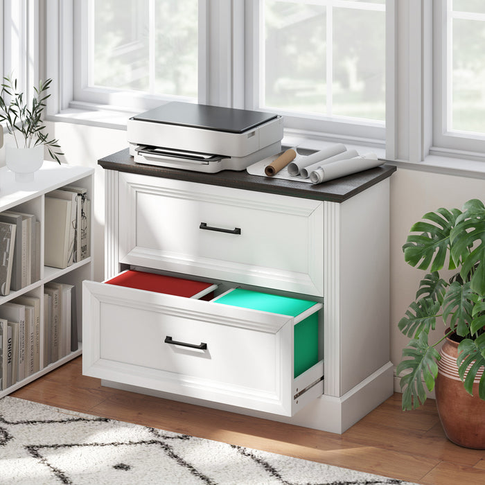 HOMCOM Lateral File Cabinet with 2 Drawers, Farmhouse Filing Cabinet, White